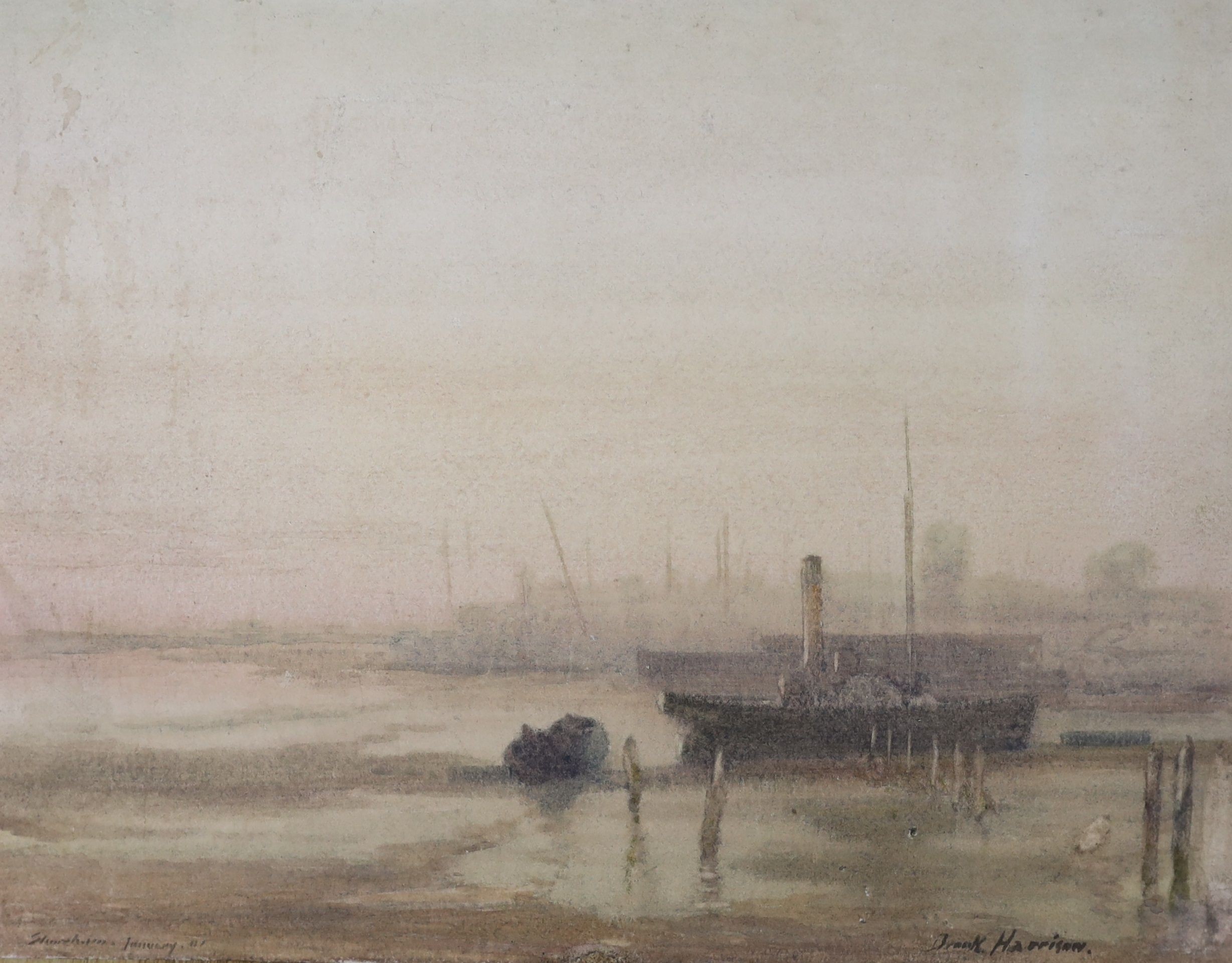 Brook Harrison (1860-1930), watercolour, 'Misty Evening at Shoreham, January 1901', signed and dated, 23 x 30cm, unframed